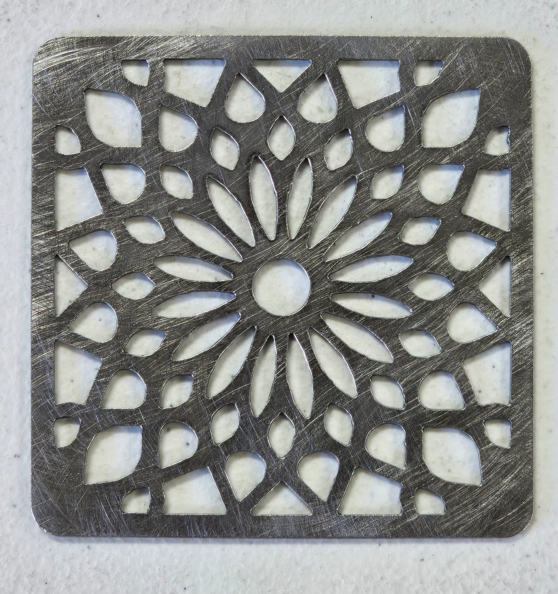 decorative metal candle jar topper square design