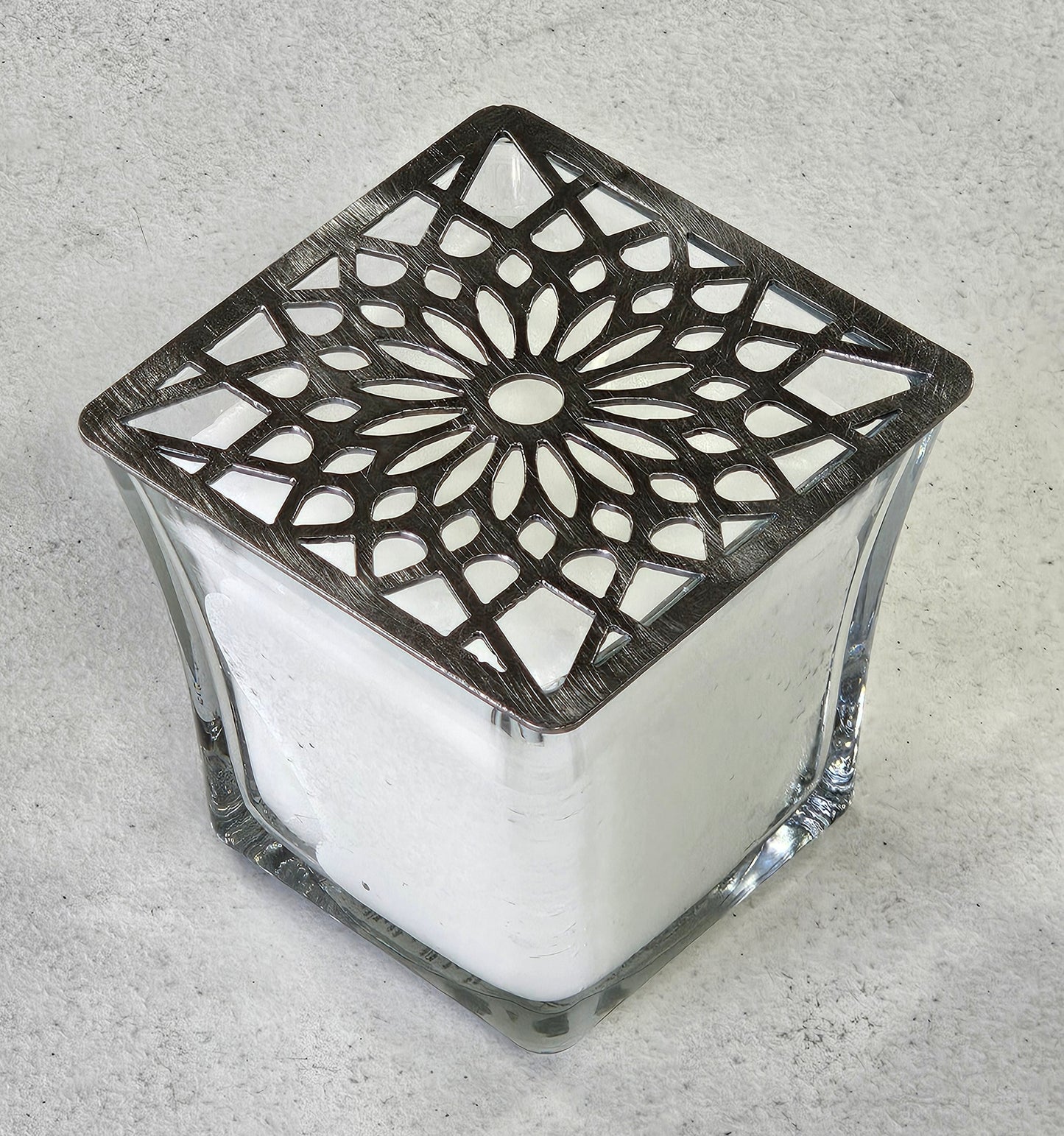 Mosaic Light Square Candle Topper – Decorative Metal Jar Candle Lid to Promote Even Burning