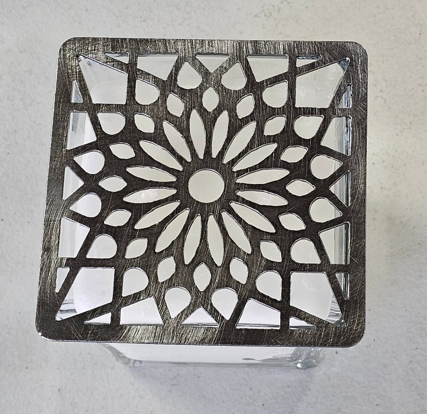 Mosaic Light Square Candle Topper – Decorative Metal Jar Candle Lid to Promote Even Burning