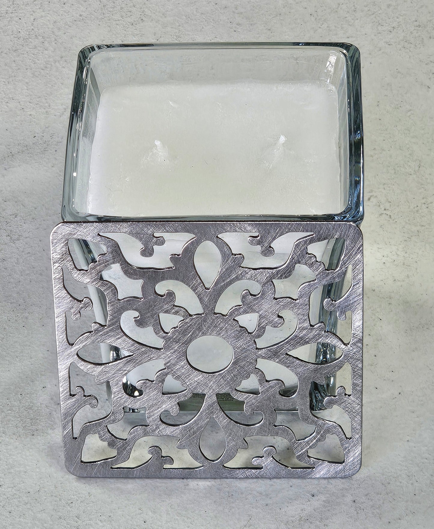 Square Vintage Floral Candle Topper – Ornate Metal Candle Jar Topper