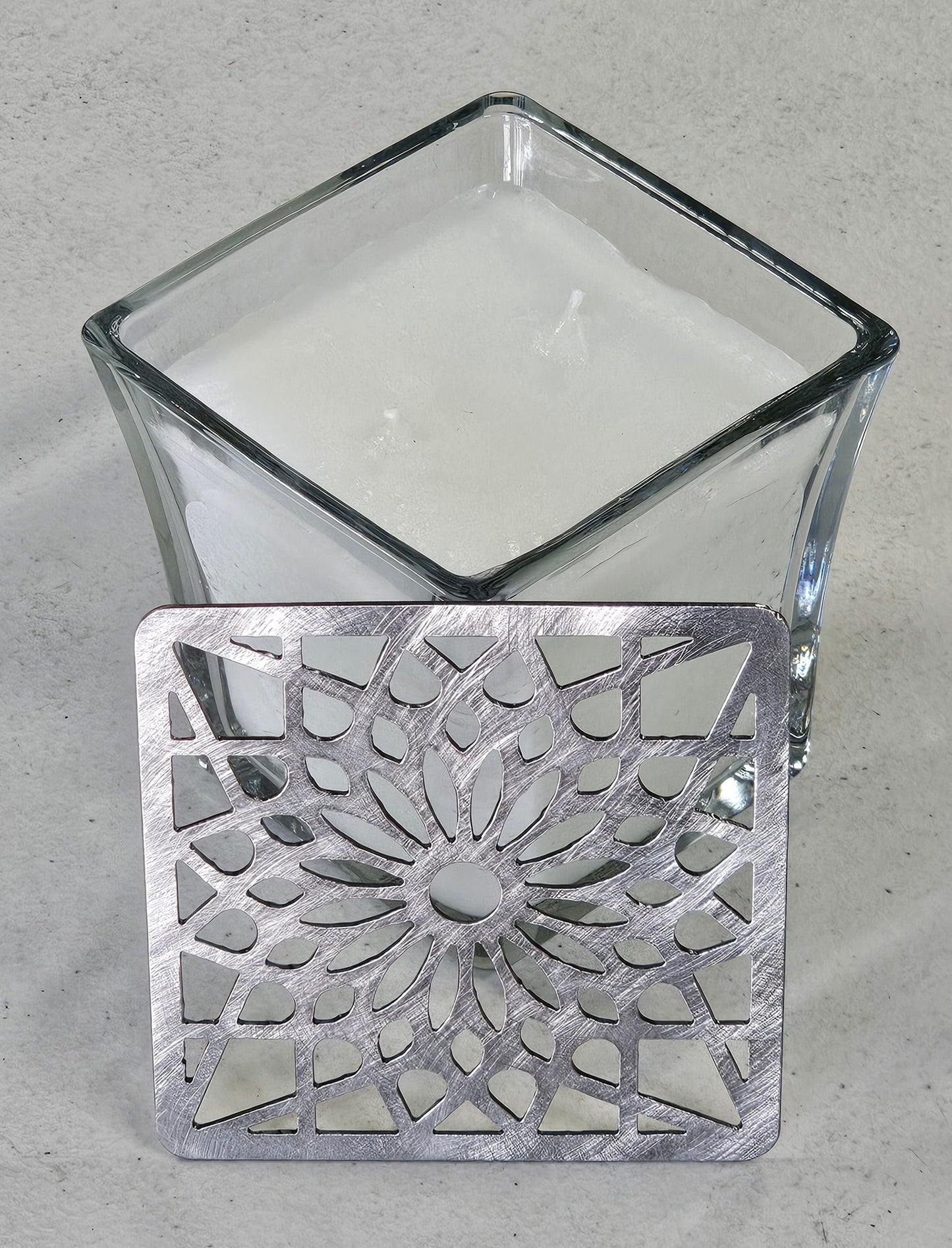 Mosaic Light Square Candle Topper – Decorative Metal Jar Candle Lid to Promote Even Burning