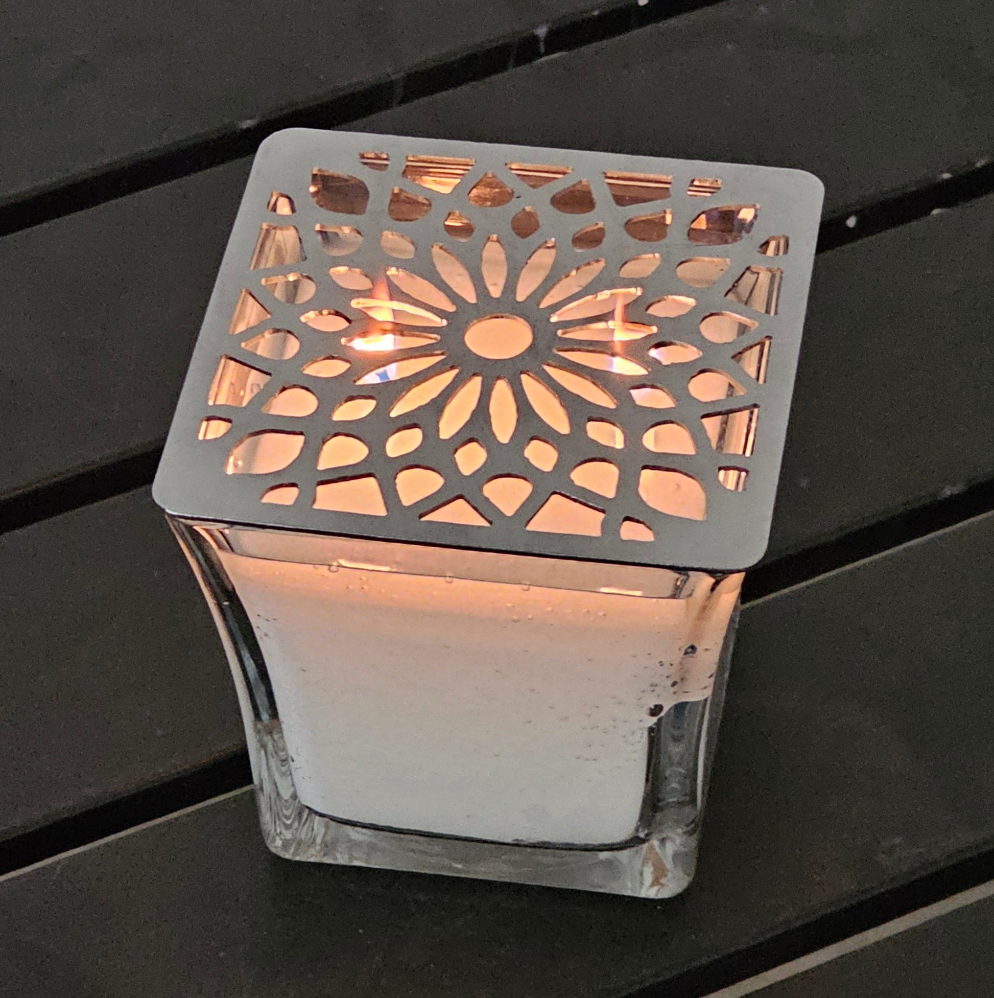 square mosaic crown candle topper metal lattice