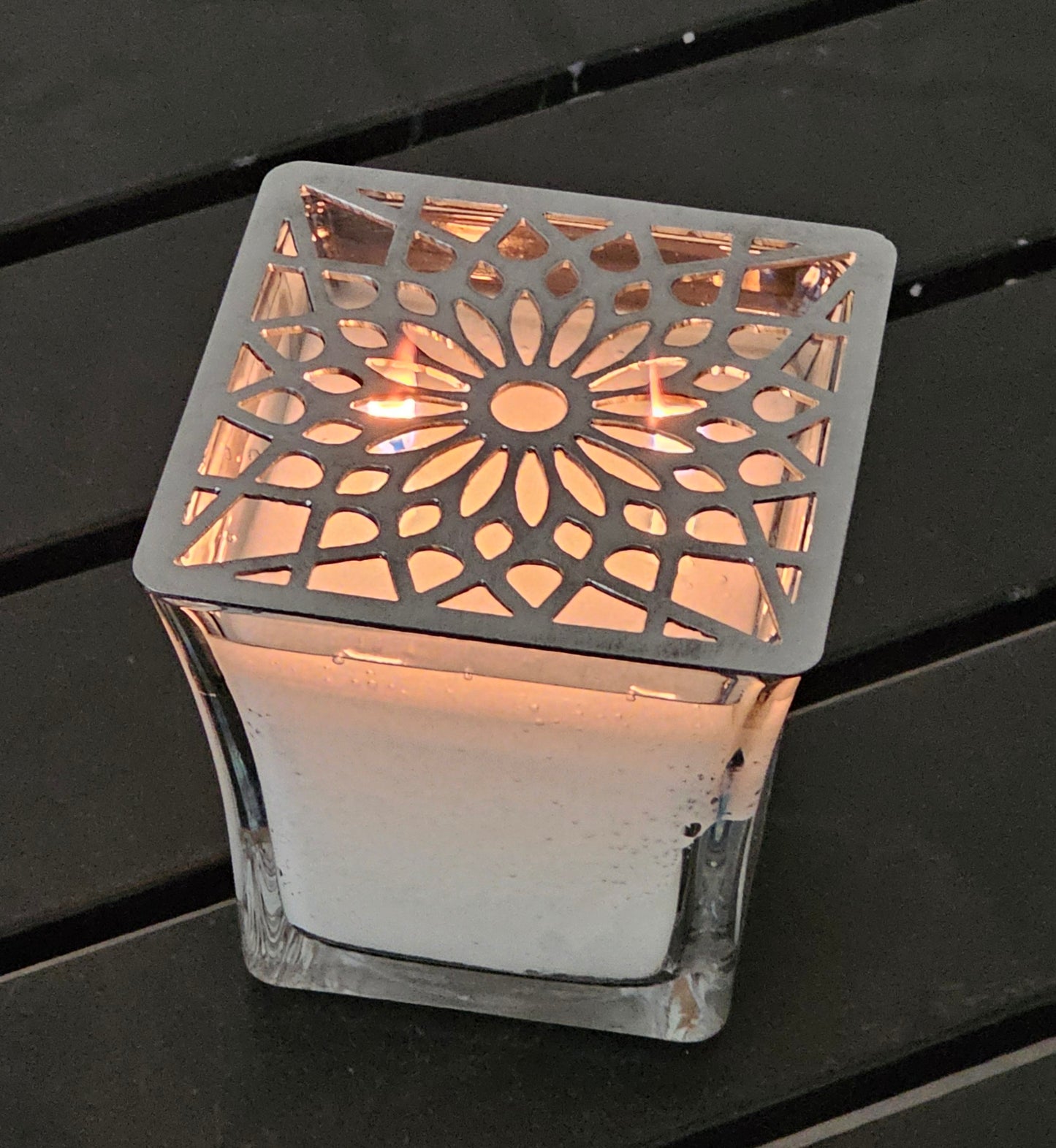Mosaic Light Square Candle Topper – Decorative Metal Jar Candle Lid to Promote Even Burning