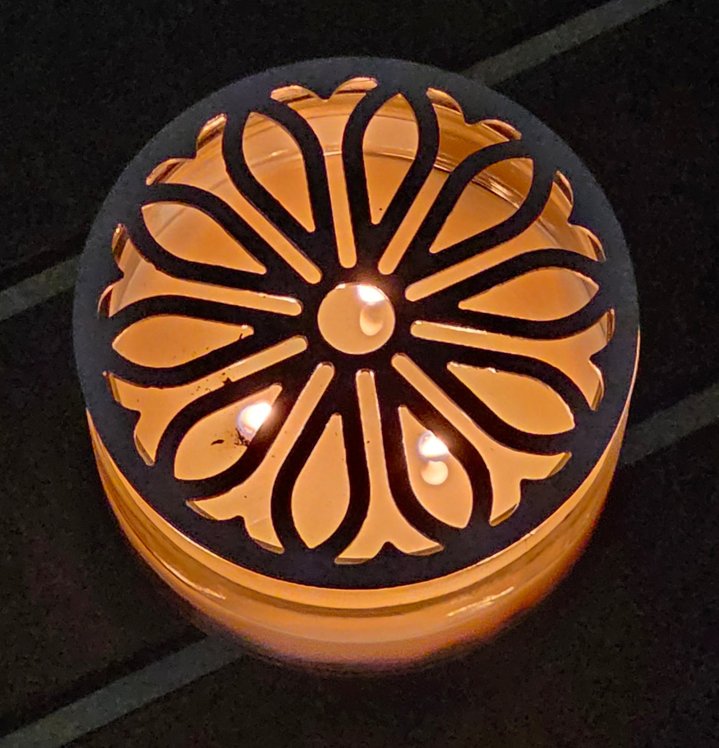 Radiant Sunpetal metal candle topper on jar candle