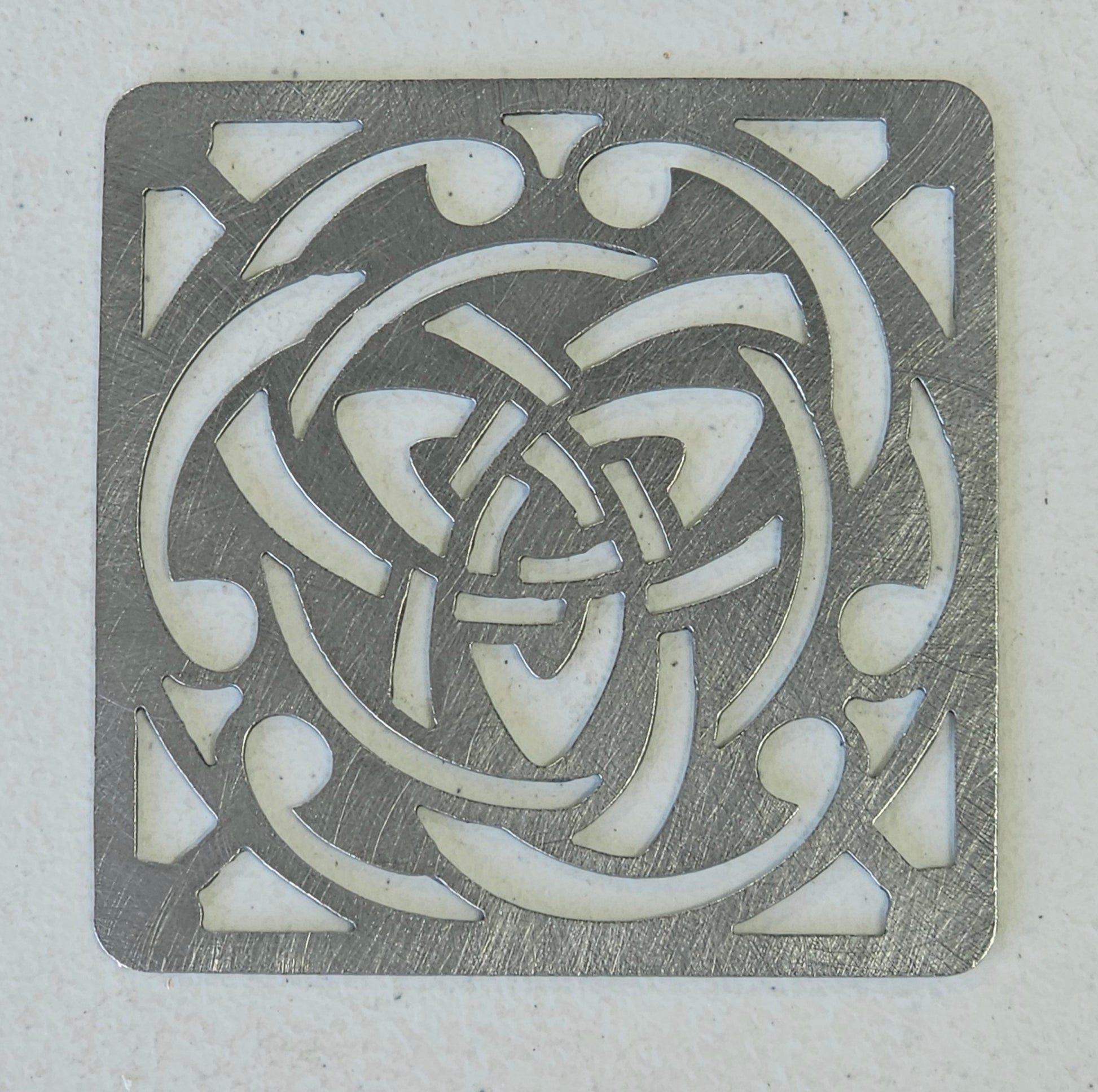 Square Celtic Trinity Knot candle topper square metal shade glowing on jar candle