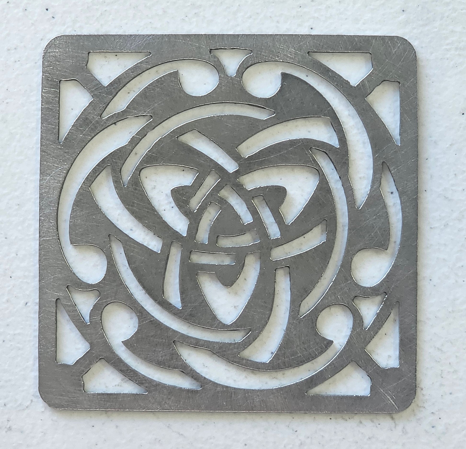 Square Celtic Trinity Knot candle topper square metal shade glowing on jar candle