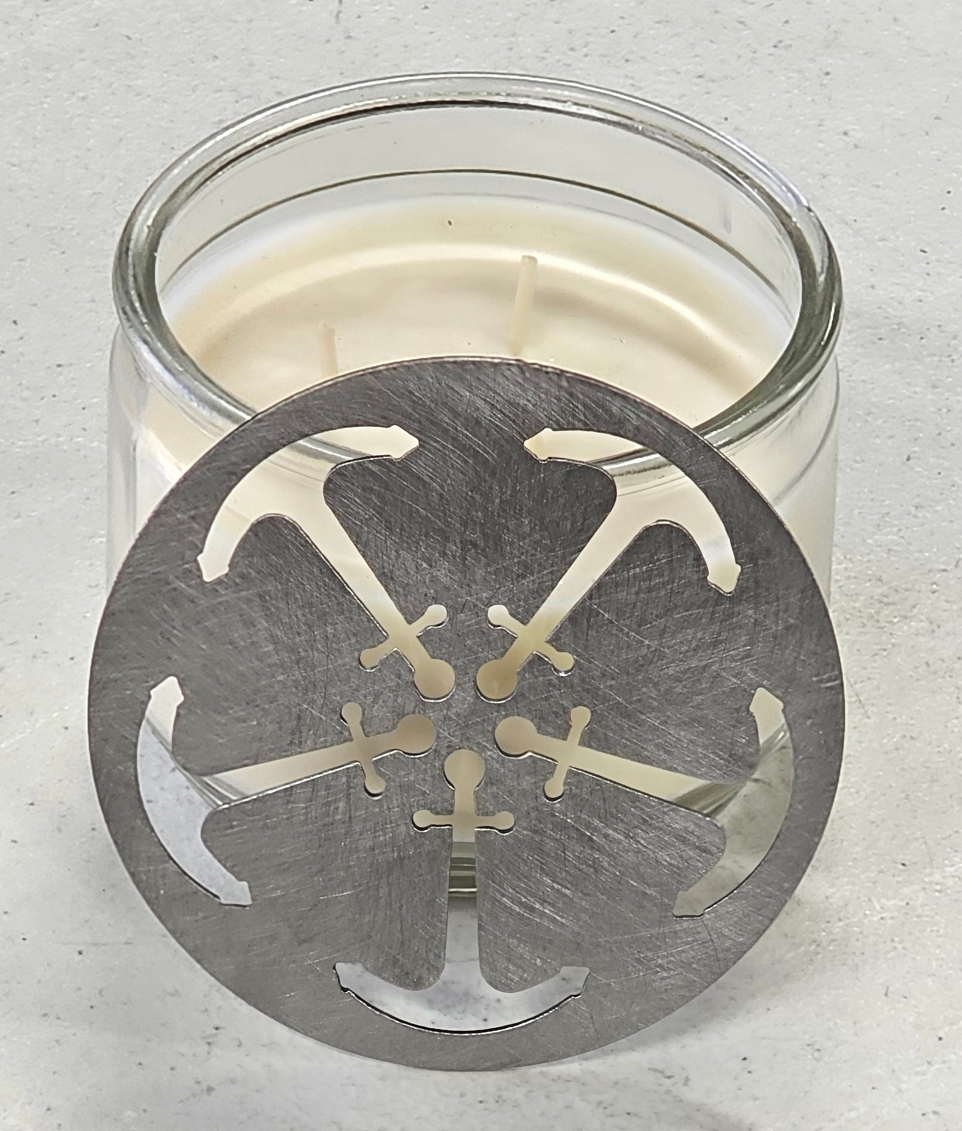 Nautical anchor candle topper on jar candle coastal beach decor
