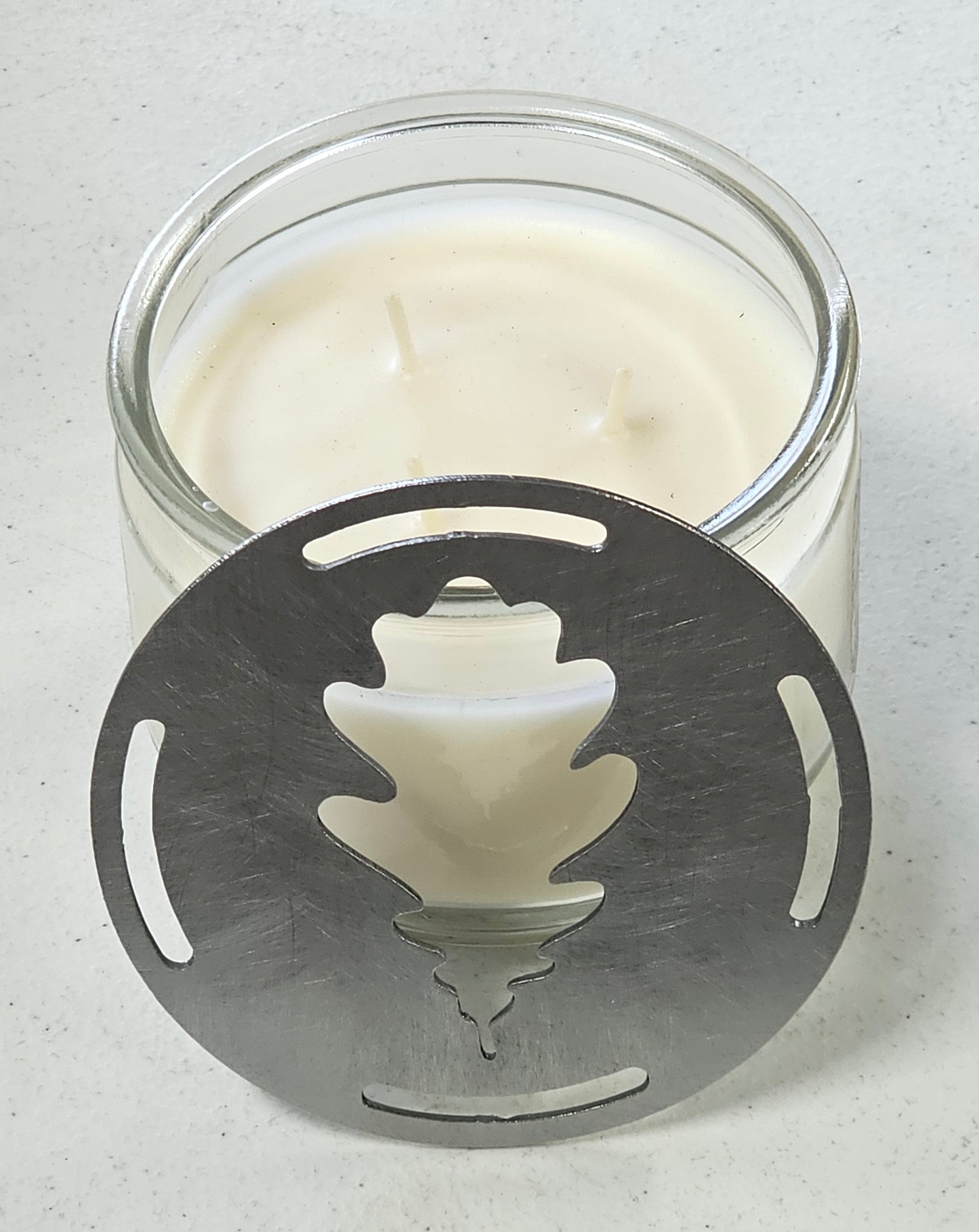 Oak Leaf Candle Topper - Rustic Metal Candle Lid for Jar Candles, Fall & Woodland Home Decor, Decorative Metal Candle Topper