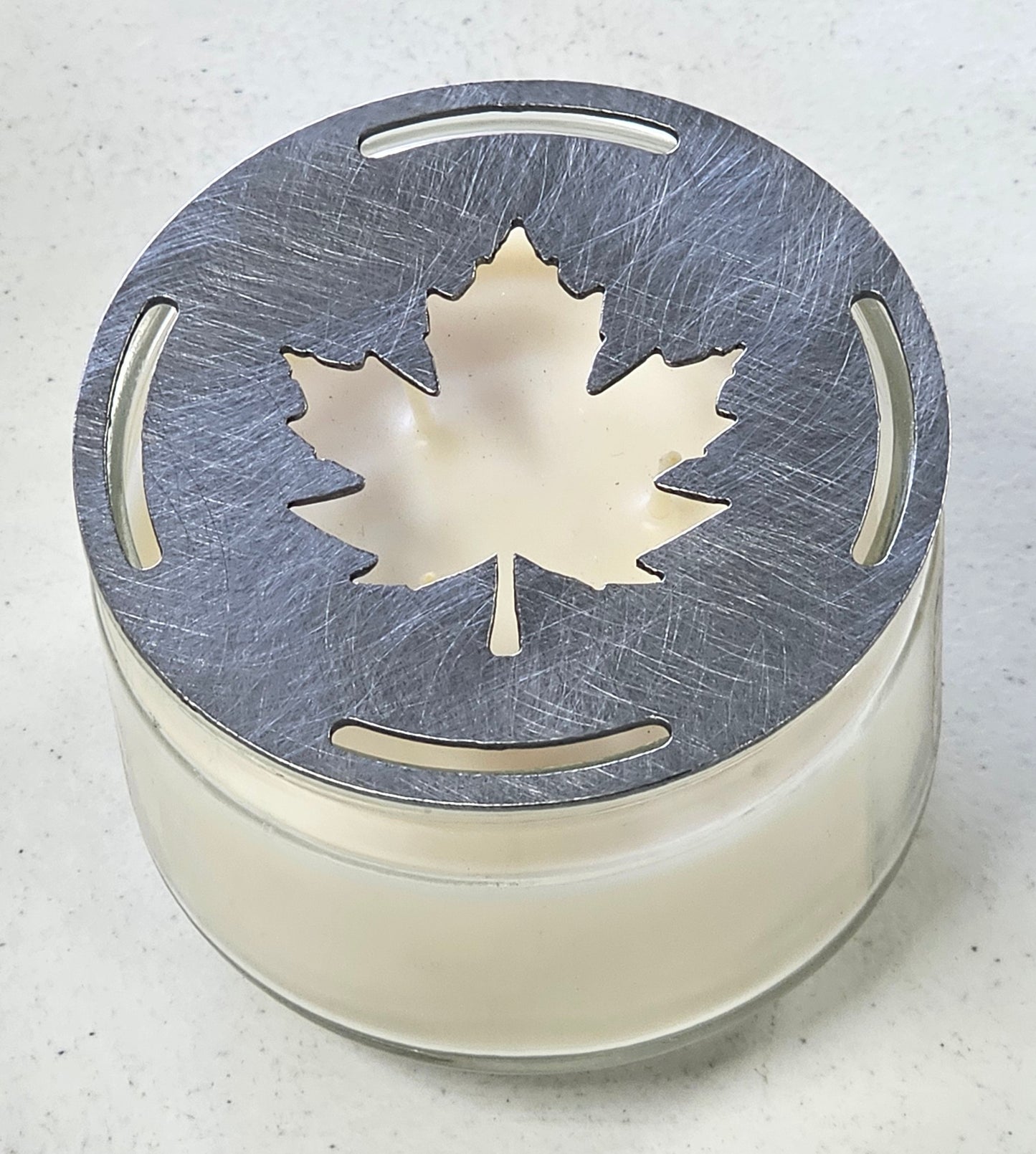 Maple Leaf Metal Candle Topper – Fall Candle Lid for Even Burn, Autumn Candle Accessory, Prevents Tunneling, Maple Leaf Jar Candle Cover