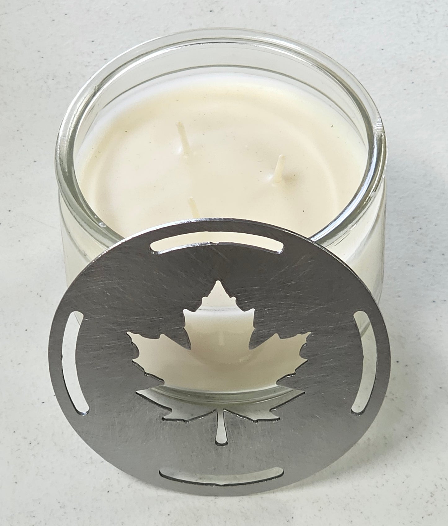 Maple Leaf Metal Candle Topper – Fall Candle Lid for Even Burn, Autumn Candle Accessory, Prevents Tunneling, Maple Leaf Jar Candle Cover