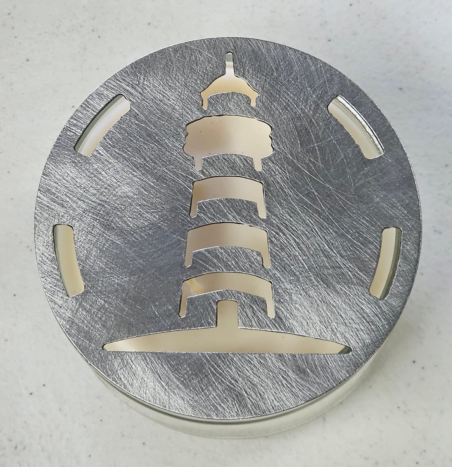 Lighthouse candle topper on jar candle