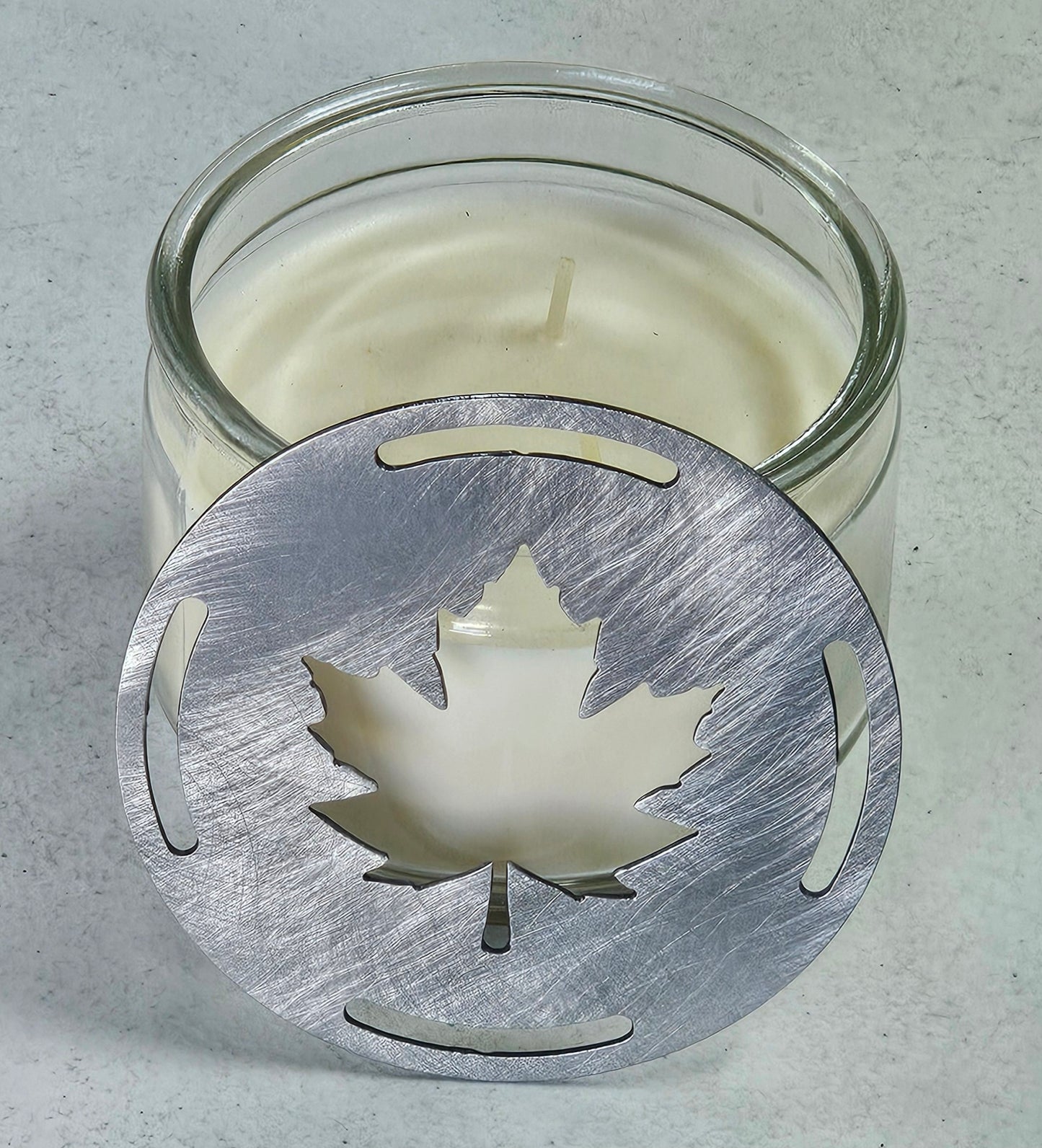 Maple Leaf Metal Candle Topper – Fall Candle Lid for Even Burn, Autumn Candle Accessory, Prevents Tunneling, Maple Leaf Jar Candle Cover