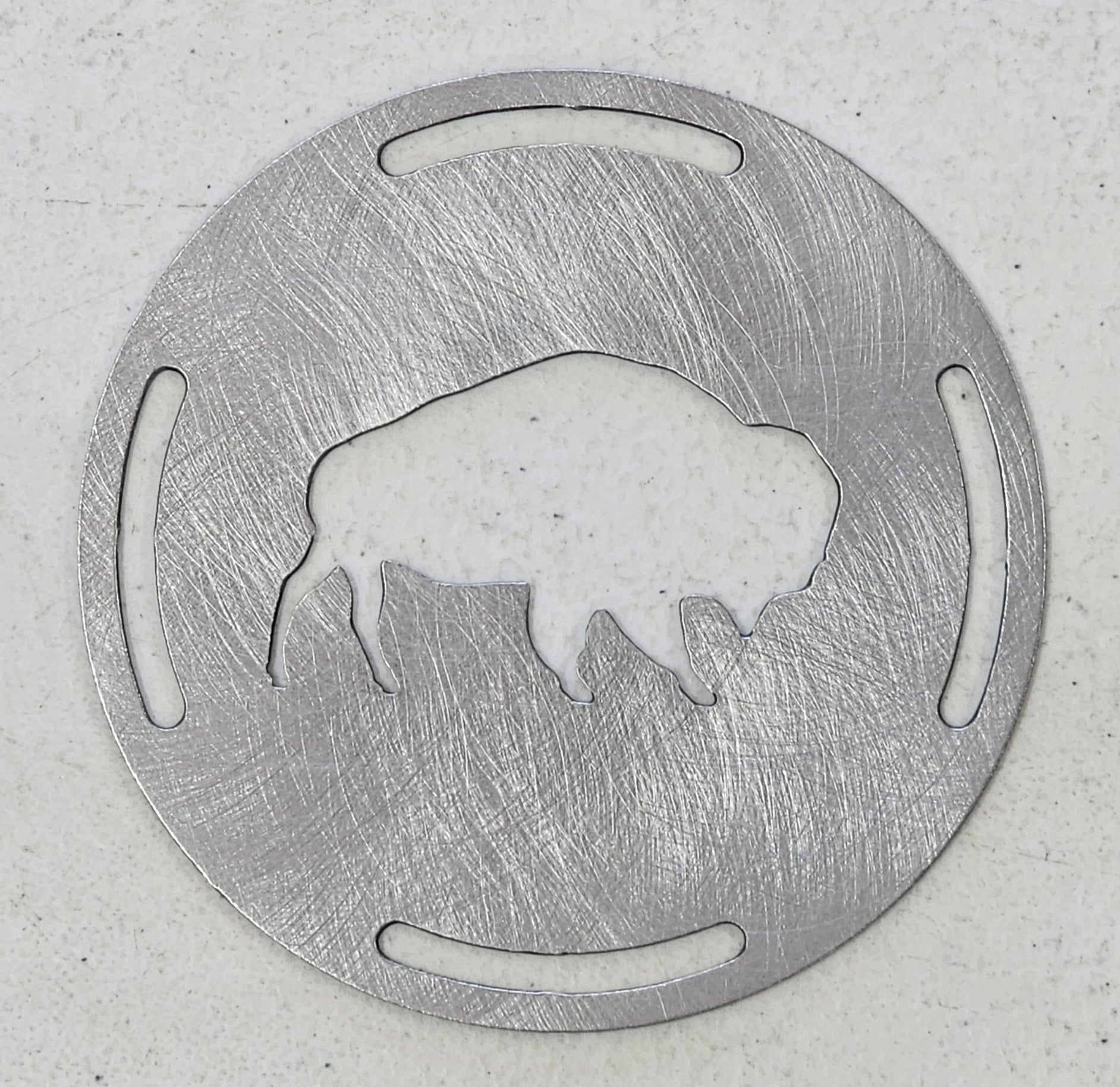  Steel bison candle topper raw finish top view