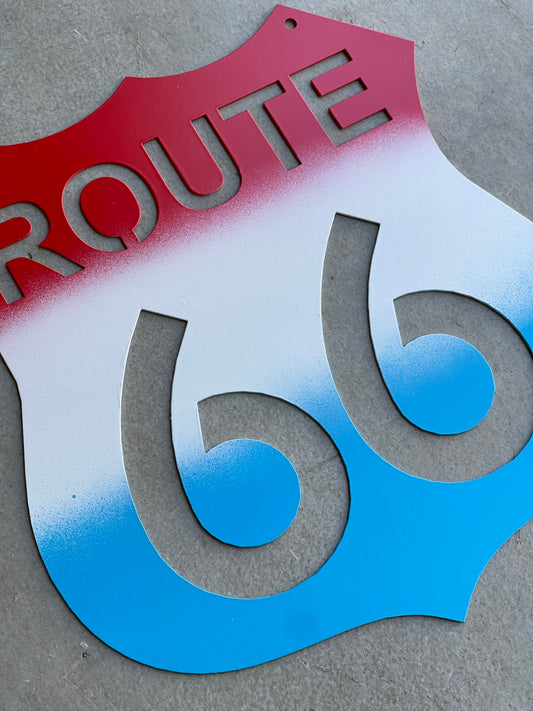 Route 66 Sign - 12" tall Red, White, and Blue