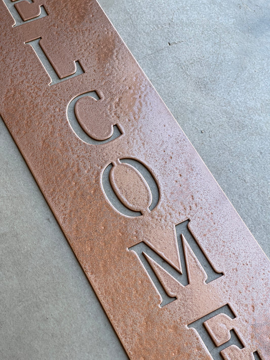 Hammered Copper Welcome Metal Lawn Sign