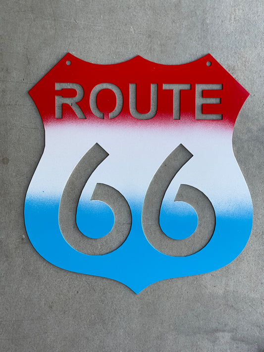 Route 66 Sign - 12" tall Red, White, and Blue