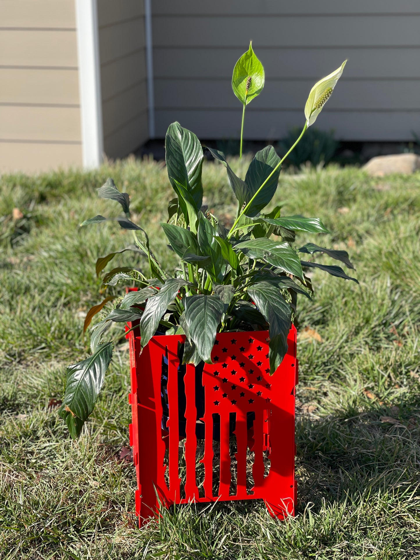 Red Flag Metal Plant Stand