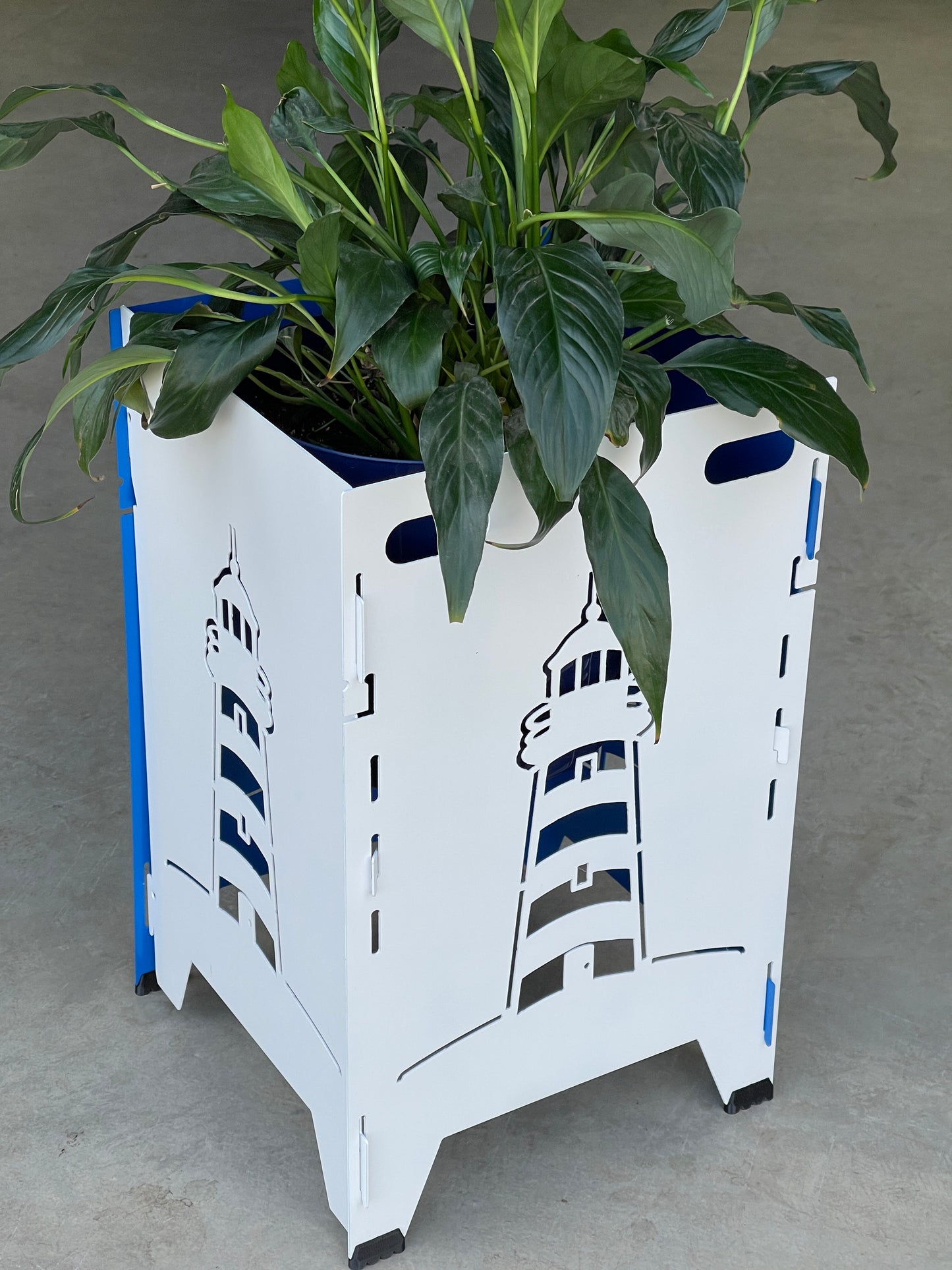 Blue and White Lighthouse Plant Stand | Collapsable