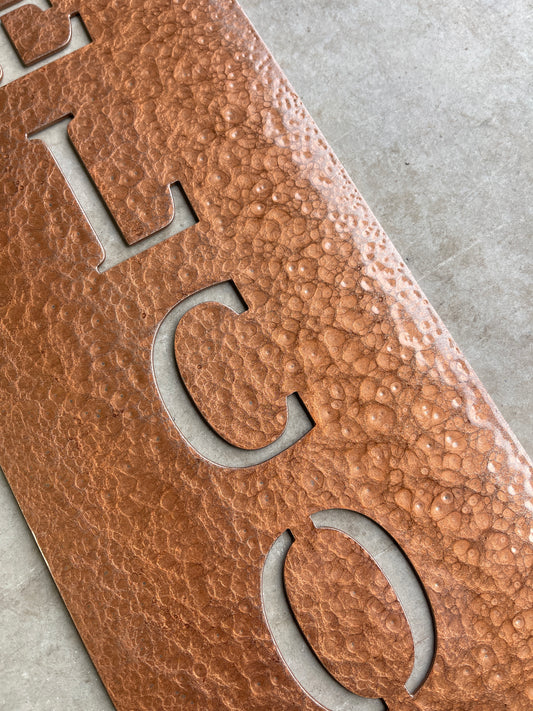 Hammered Copper Finish Welcome Sign