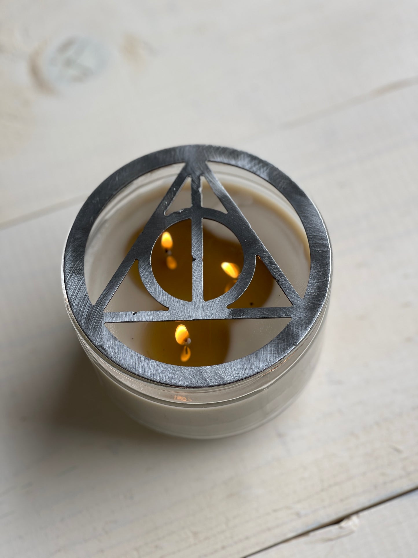 Deathly Hallows Metal Candle Topper-Wizard-Inspired Triangle Metal Candle Topper – Magical Candle Lid