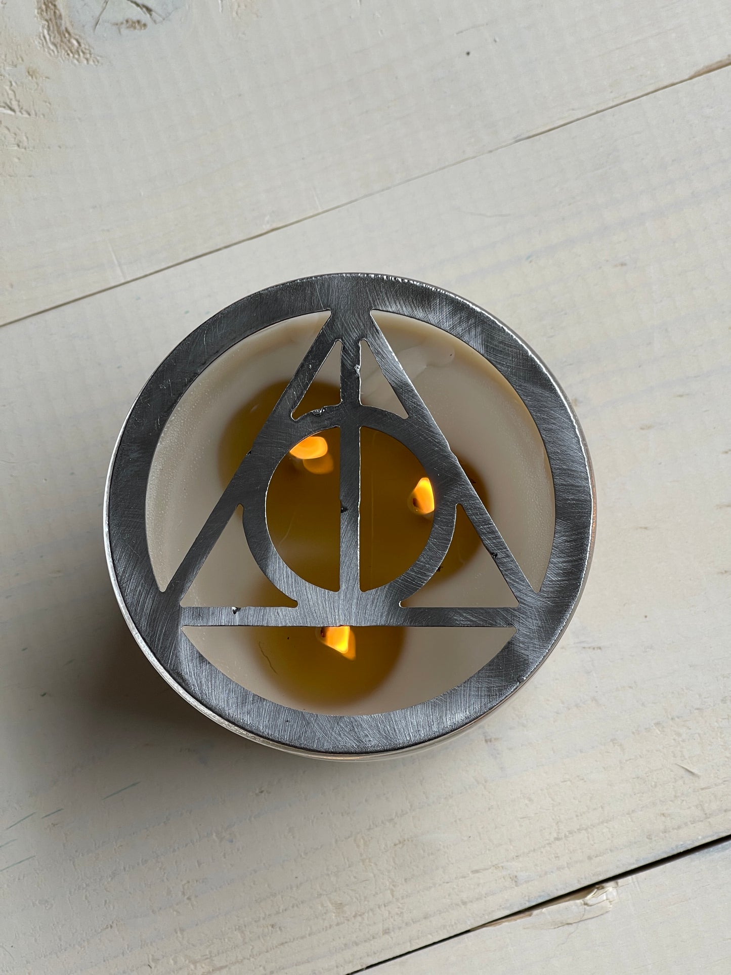 Deathly Hallows Metal Candle Topper-Wizard-Inspired Triangle Metal Candle Topper – Magical Candle Lid