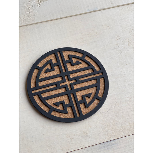 Midnight Lotus Metal Coasters Set of 4 – Asian-Inspired Geometric Drink Coasters for Modern Decor