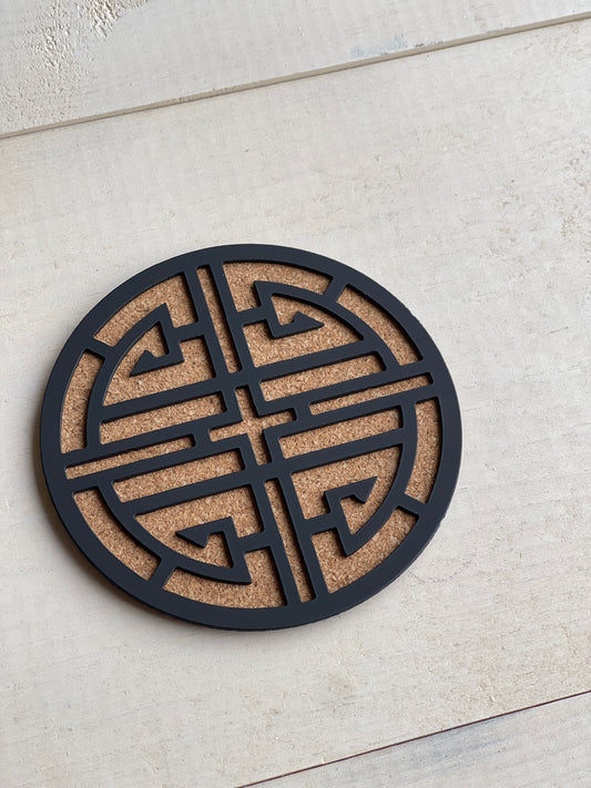 Midnight Lotus Metal Coasters Set of 4 – Asian-Inspired Geometric Drink Coasters for Modern Decor