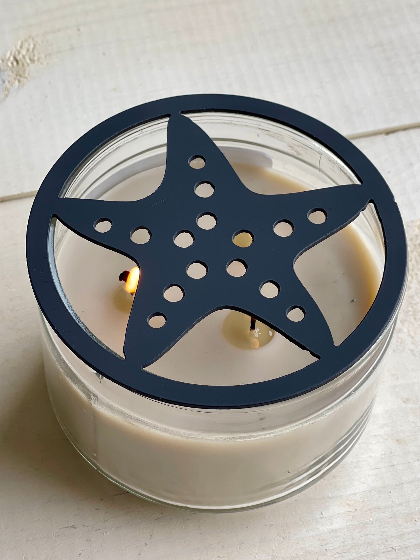 Starfish Candle Topper – Coastal Metal Candle Lid for Even Burn – Prevents Tunneling – Beach Jar Candle Cover