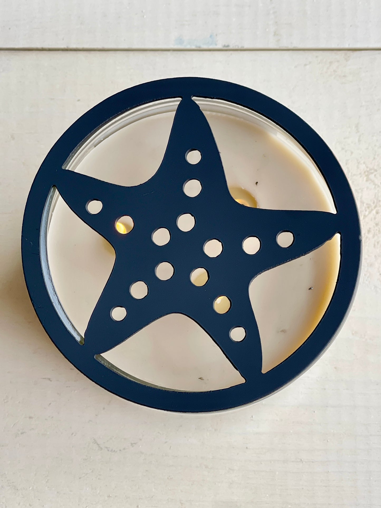 Starfish Candle Topper – Coastal Metal Candle Lid for Even Burn – Prevents Tunneling – Beach Jar Candle Cover
