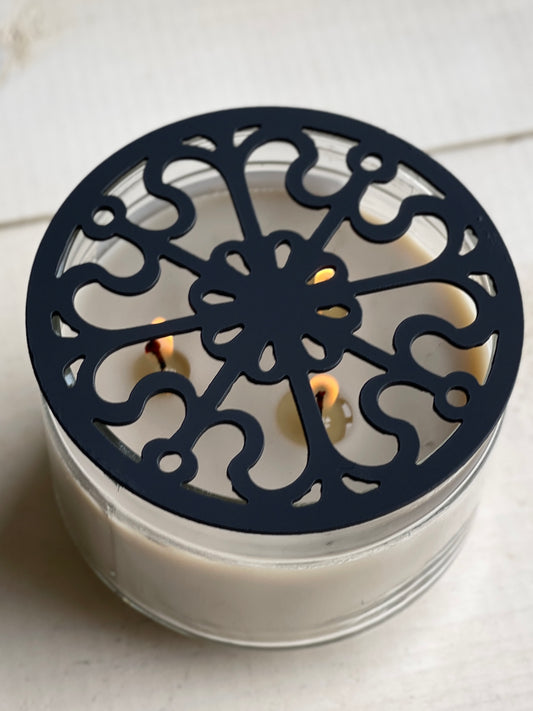 Victorian Scroll Metal Candle Topper - black - 4"