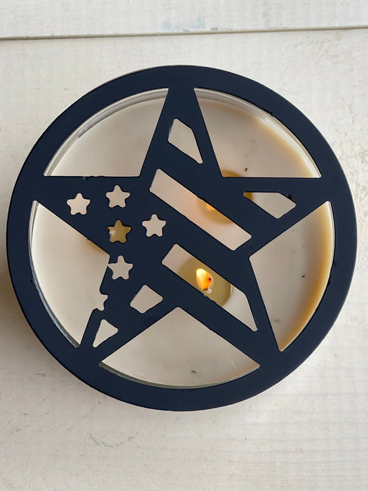 Star Flag Metal Candle Topper - black - 4"