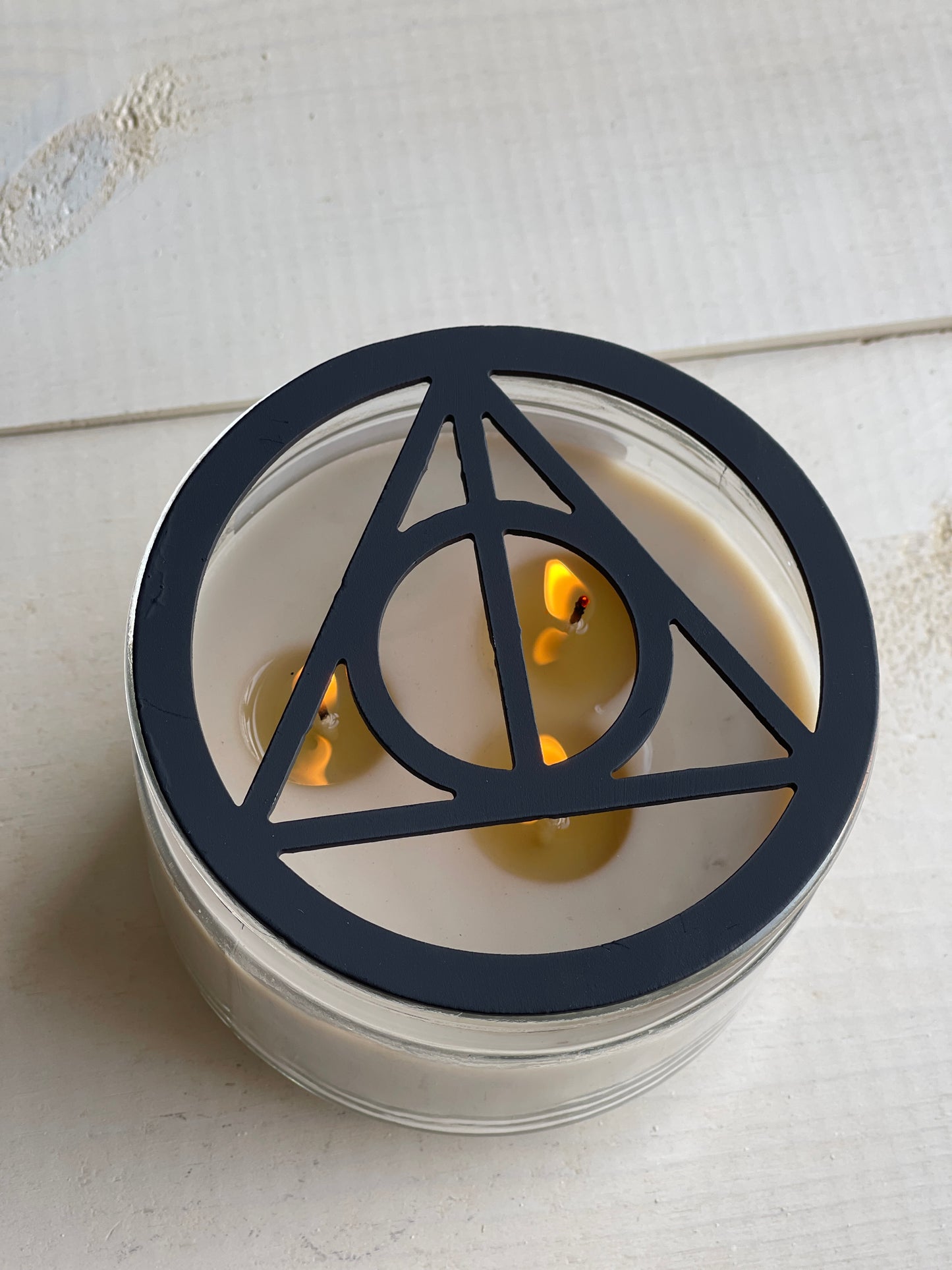 Deathly Hallows Metal Candle Topper-Wizard-Inspired Triangle Metal Candle Topper – Magical Candle Lid