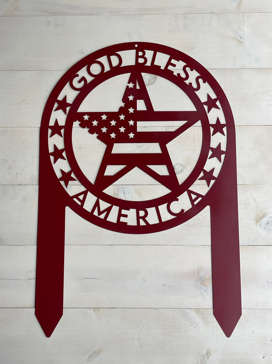God Bless America Metal Lawn Sign – Patriotic Garden & Yard Decor