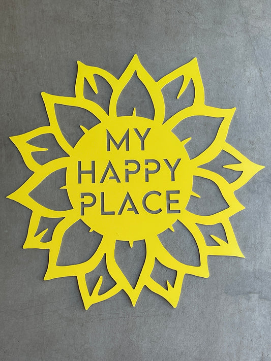 My Happy Place’ Metal Sunflower Sign – Rustic Wall Décor- Wall Art