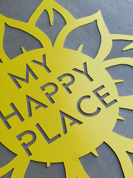 My Happy Place’ Metal Sunflower Sign – Rustic Wall Décor- Wall Art