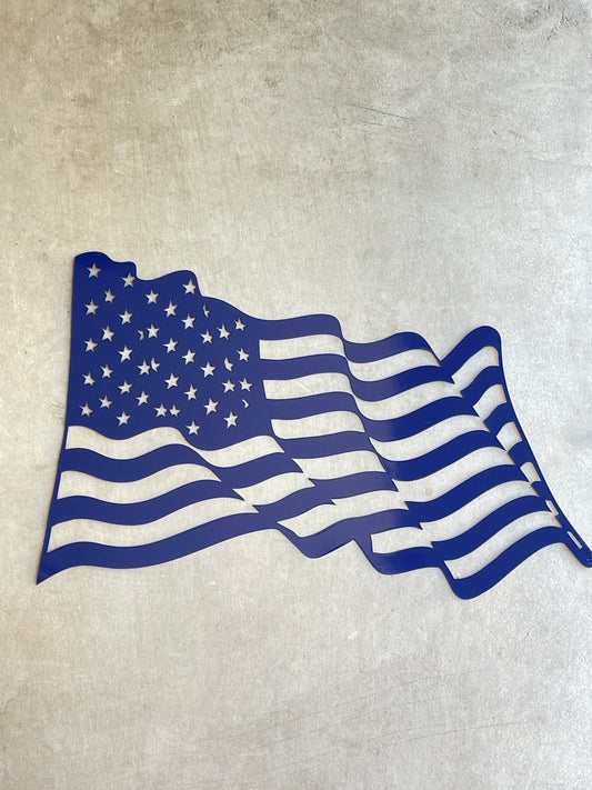 Waving Metal American Flag Wall Art – 12" x 18" Rippling Wind Effect, Patriotic Home or Outdoor Decor