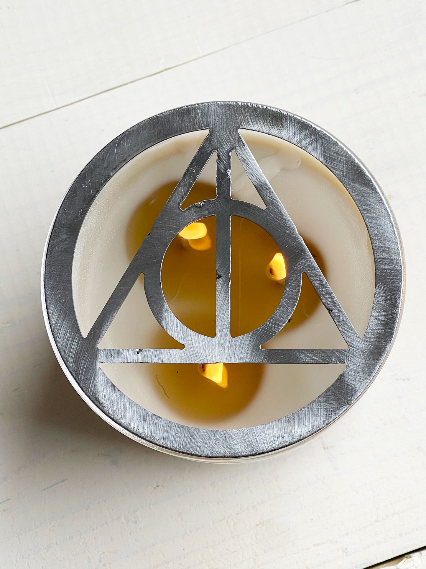 Deathly Hallows Metal Candle Topper-Wizard-Inspired Triangle Metal Candle Topper – Magical Candle Lid