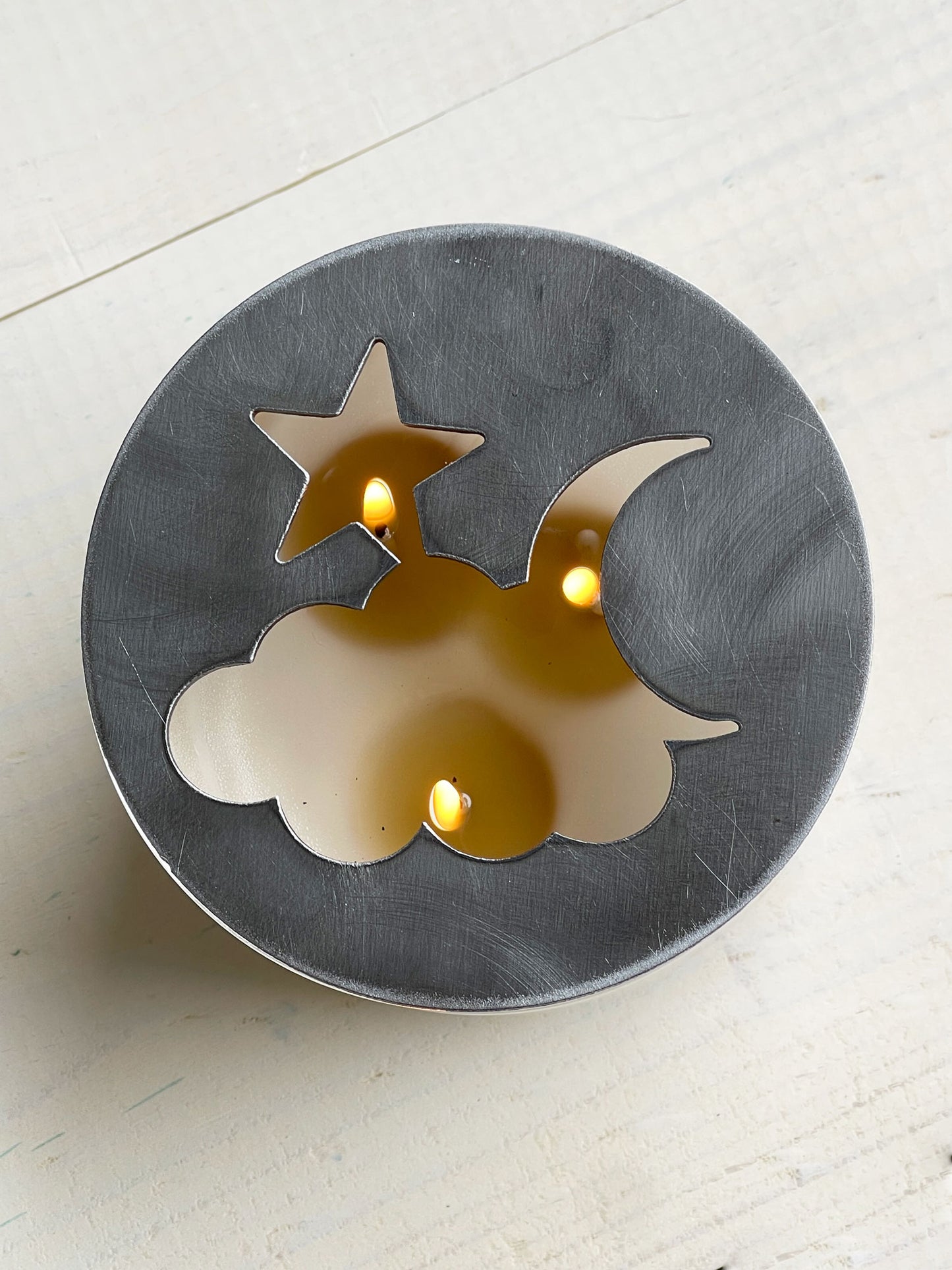 Celestial Metal Candle Topper – Moon & Stars Jar Candle Lid