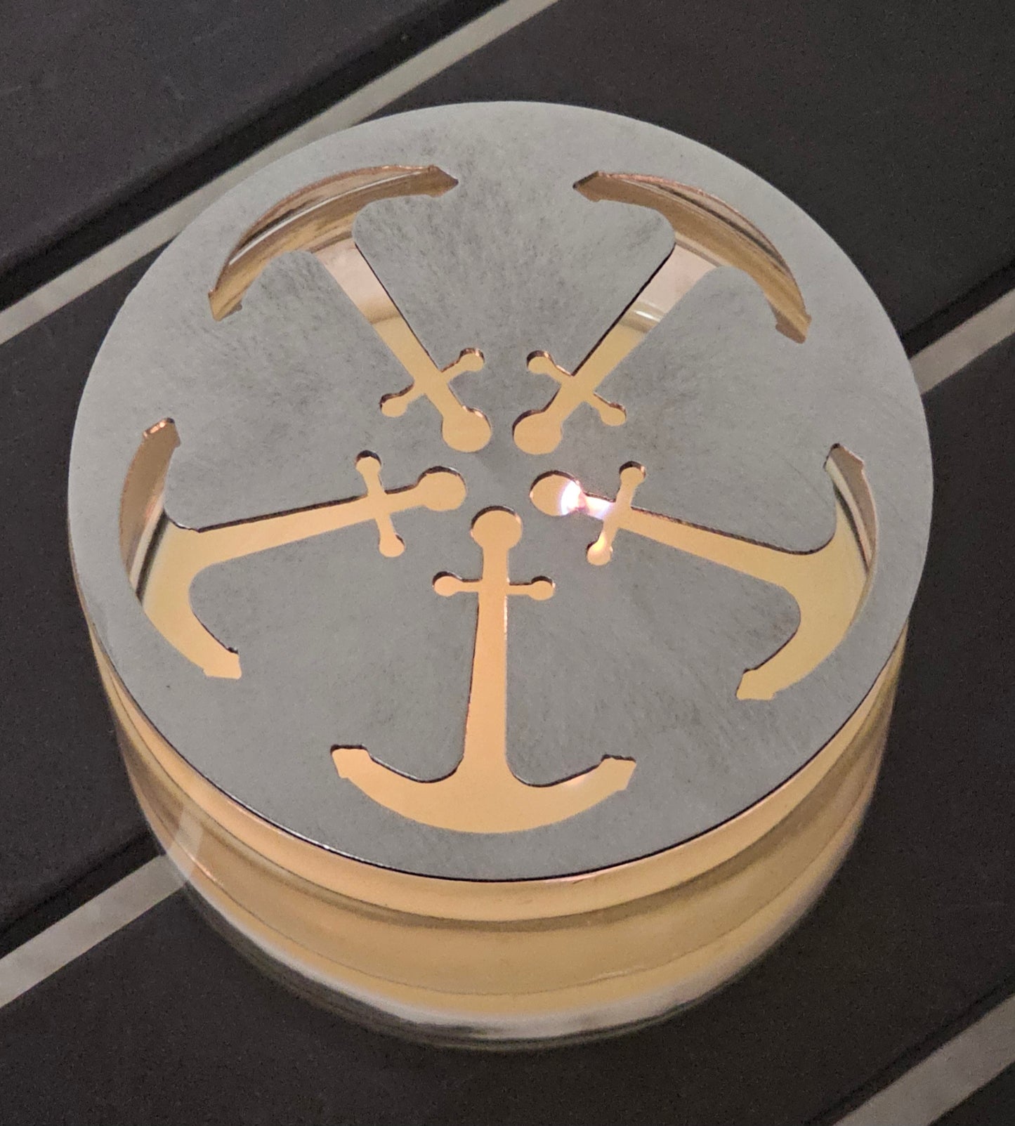 Nautical anchor candle topper on jar candle coastal beach decor