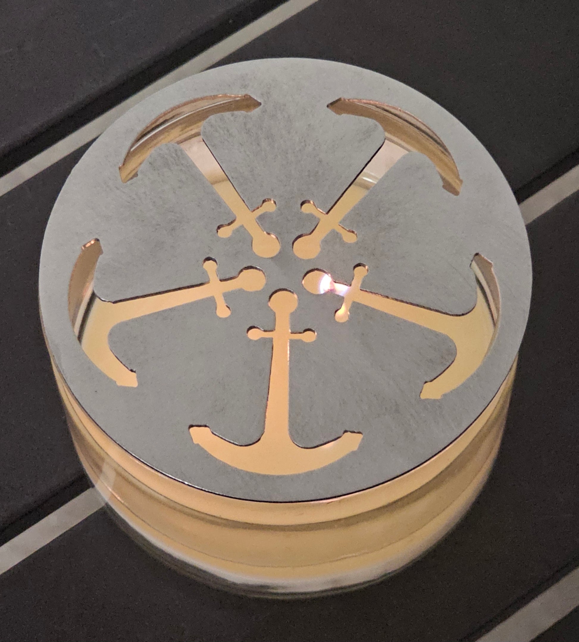 Nautical anchor candle topper on jar candle coastal beach decor