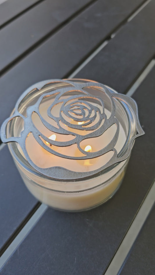 Ember Rose Candle Topper – Floral Metal Decorative Lid