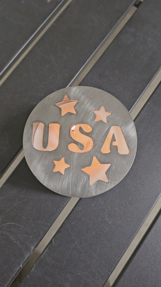 USA Metal Candle Topper with Stars – Patriotic Jar Candle Lid