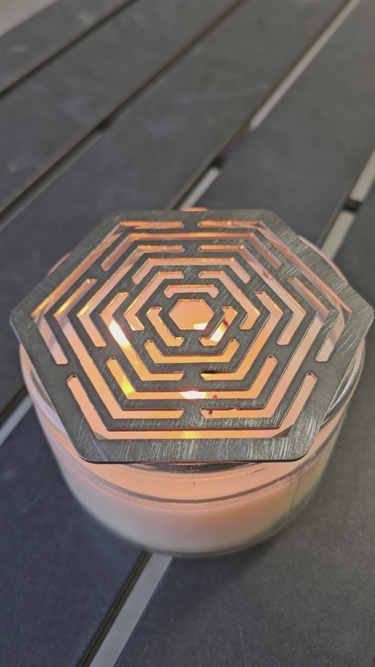 Hexagon Metal Candle Topper – Modern Geometric Candle Lid & Decorative Jar Candle Cover