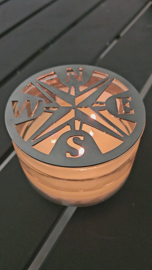 Iron Compass Candle Topper – Rustic Metal Jar Candle Lid for Farmhouse, Nautical & Cabin Decor