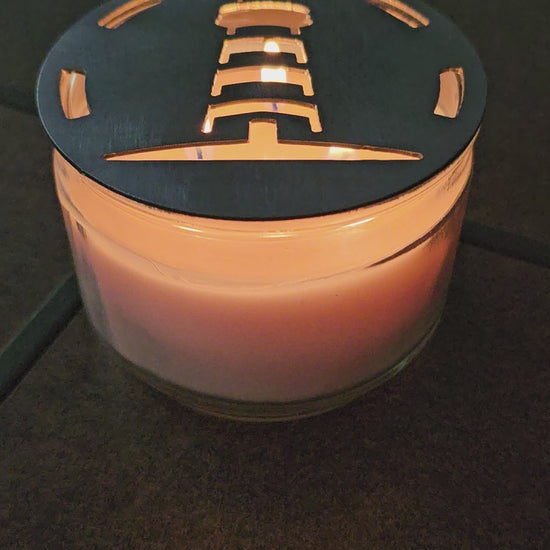 Lighthouse candle topper on jar candle