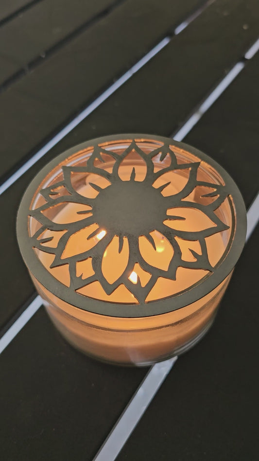 Sunflower Halo Candle Topper | Helianthus Sunflower Metal Candle Lid | Floral Candle Accessory | Decorative Jar Candle Topper
