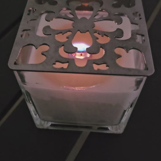 Square jar candle with artisan metal topper