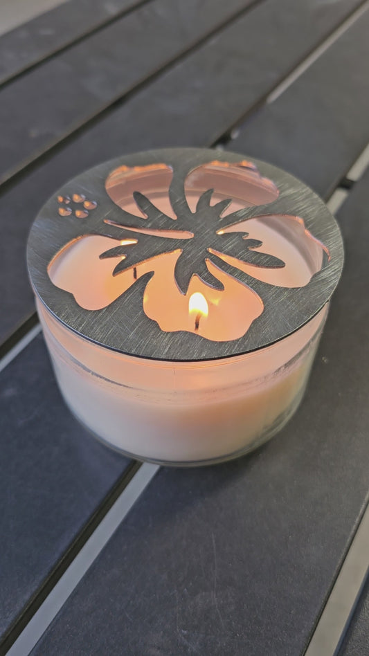 Hibiscus Flower Candle Topper – Floral Metal Candle Lid on Jar Candle, Tropical Home Décor Accessory