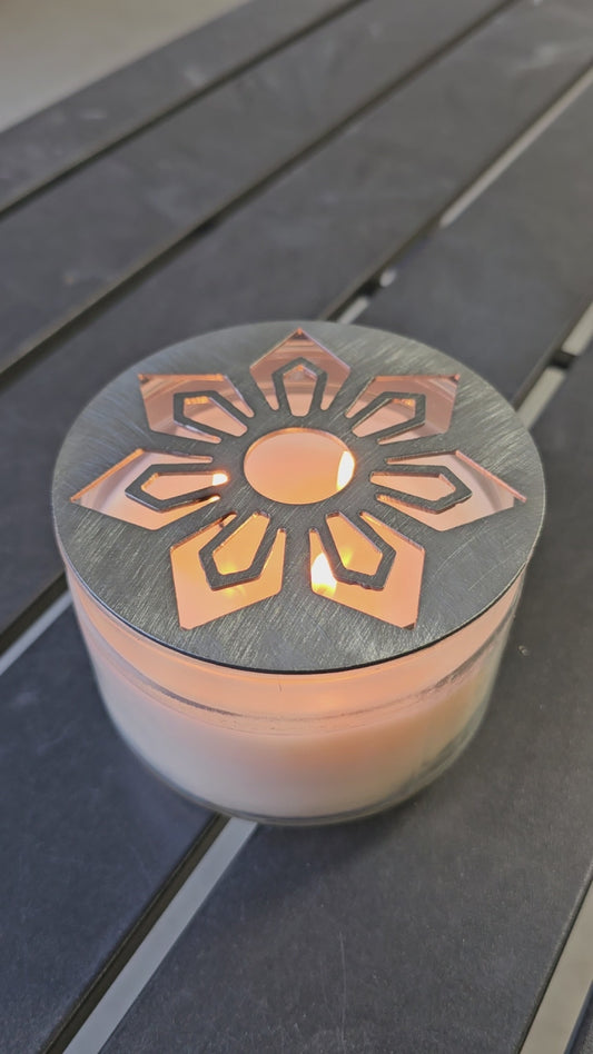 Sunburst Flower Candle Topper – Geometric Flower Metal Candle Lid, Modern Jar Candle Lid Decoration, Gift for Candle Lovers