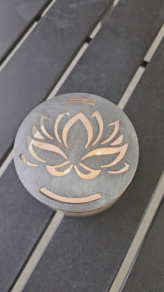Metal candle topper for jar candles lotus flower